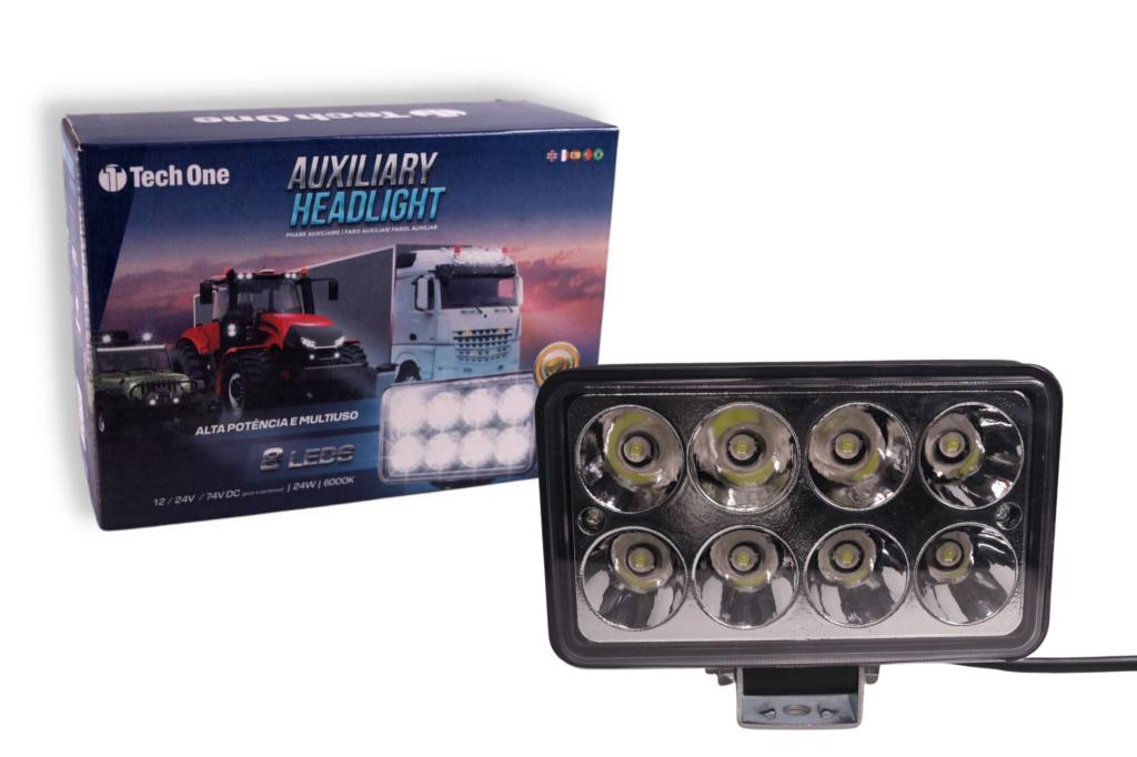 FAROL AUXILIAR DE LED 12V24V 6000K 24W 8 LEDS RETANGULAR TECH ONE