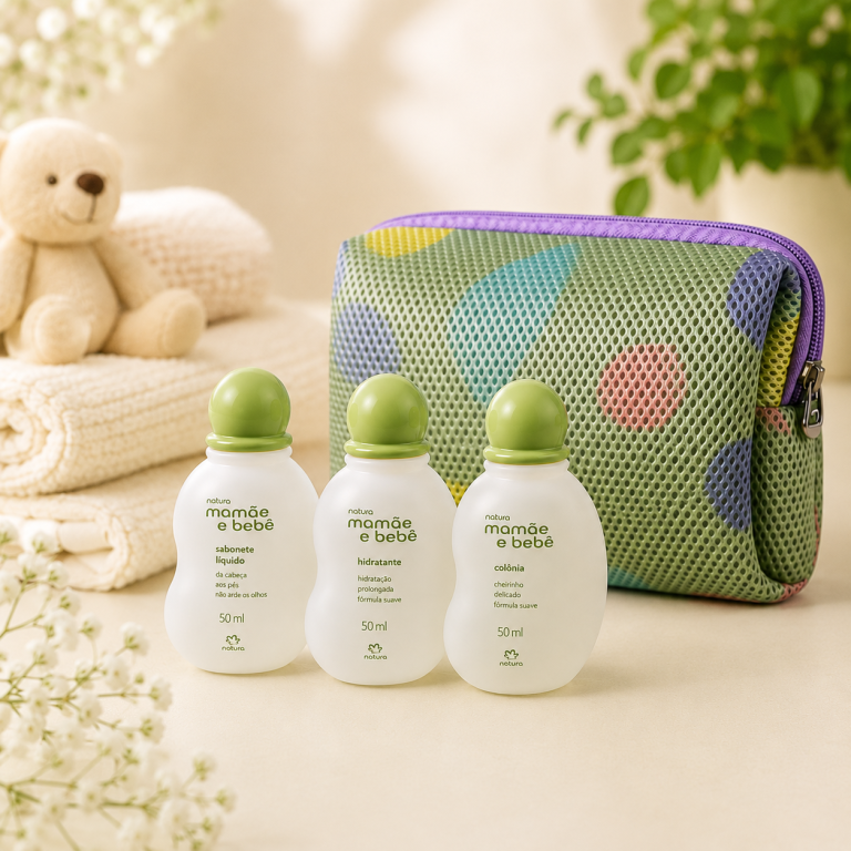 KIT MINIATURA MAMAE E BEBE COM NECESSAIRE