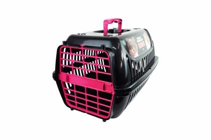 CAIXA DE TRANSPORTE N1 PREMIUM PRETO COM ROSA (0294)- *brinqpet