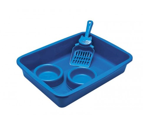 KIT BANDEJA GATO PA E COMEDOURO AZUL (2642)- *stillpet