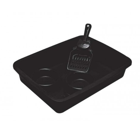 KIT BANDEJA GATO PA E COMEDOURO PRETO (2646)- *stillpet