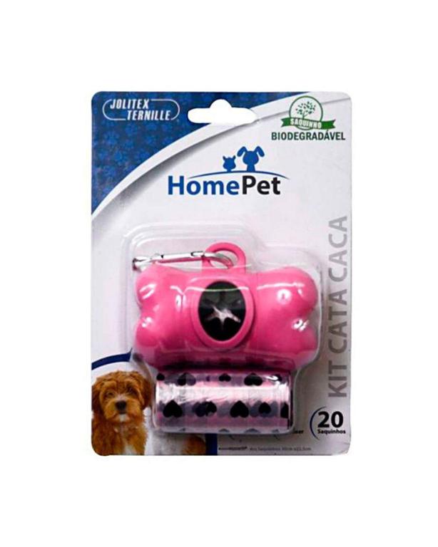 KIT CATA CACA C/ 02 ROLOS E 01 PORTA SACO ROSA (1002004)- *homepet