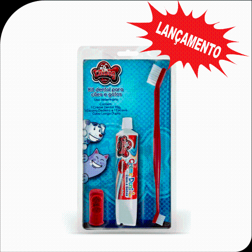 KIT DENTAL PET 3 UNIDADES (CREME MORANGO 90G, DEDEIRA, CERDA DUPLA) (001.299)-*catdog