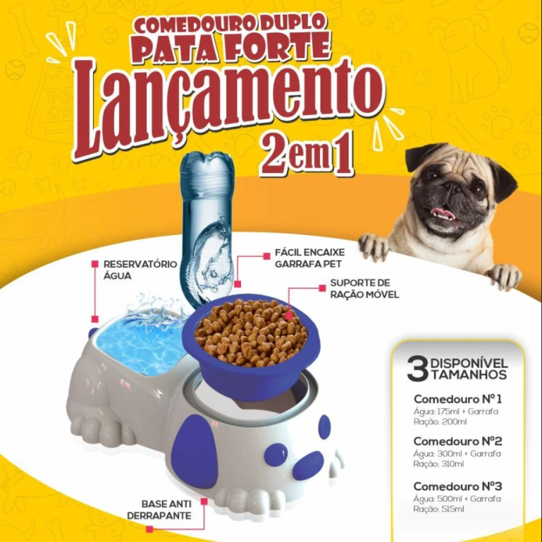 COMEDOURO DUPLO PATA FORTE N°3 ROSA (1587)-*bbb