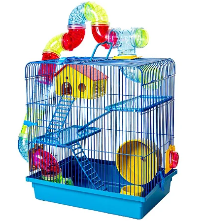 GAIOLA HAMSTER 3 ANDARES TUBO SUPER LUXO AZUL A43CM C38CM L26CM ()- *jelplast