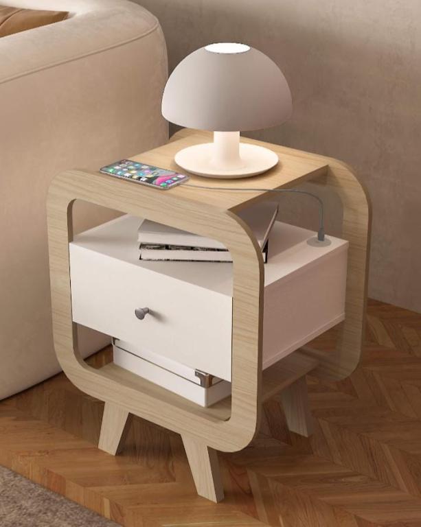 MESA APOIO THEO NATURALE E BRANCO COM USB