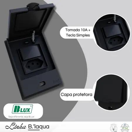 Conjunto Tecla Simples Tomada 10A Preto B. L. Aqua Blux