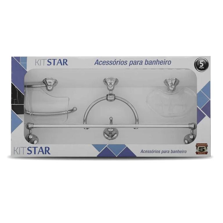 ACESSORIO DE BANHEIRO STAR 5 PECAS CROMADO CRISTAL AQUAPLAS