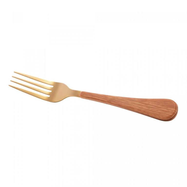 Garfo Refeição Aço Inox Amadeirado Dourado