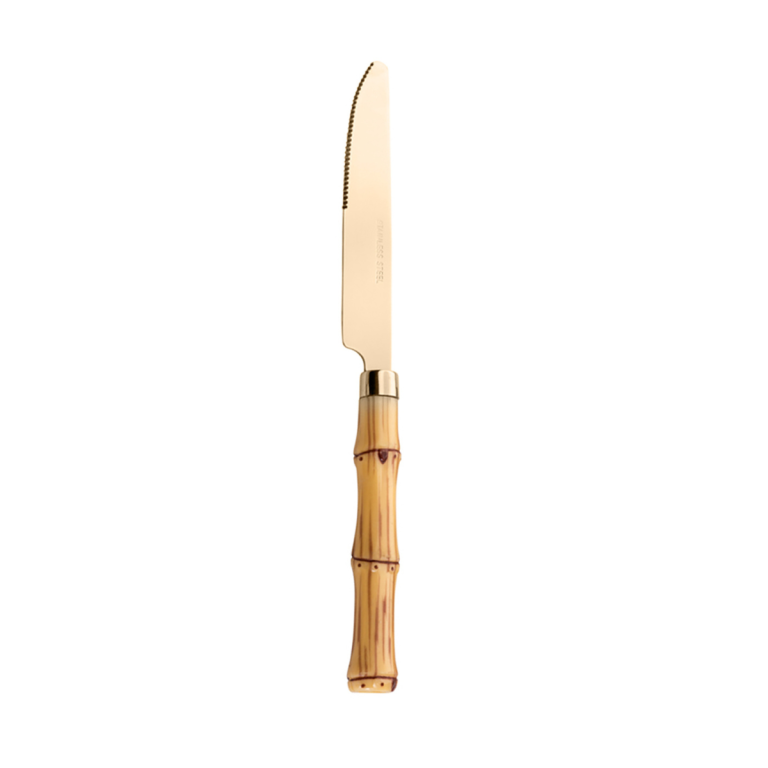 Faca Refeição Aço Inox com Cabo Plástico Bambu Dourado
