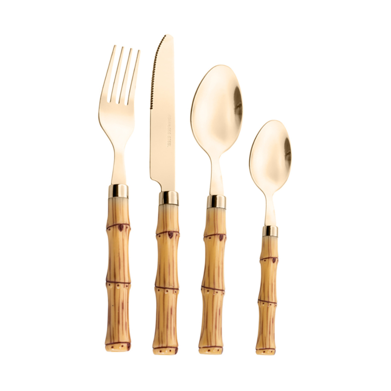 Colher Sopa Aço Inox com Cabo Plástico Bambu Dourado