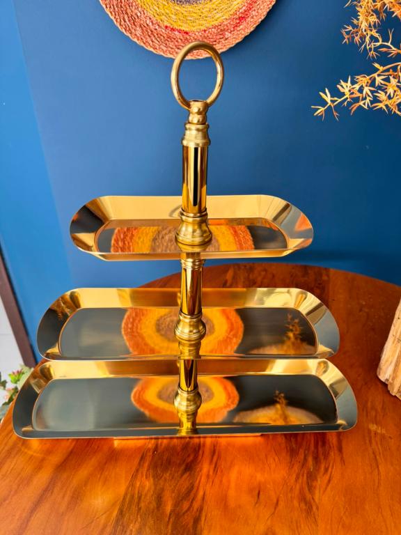 Porta doce Triplo Retangular Dourado 46x10x40