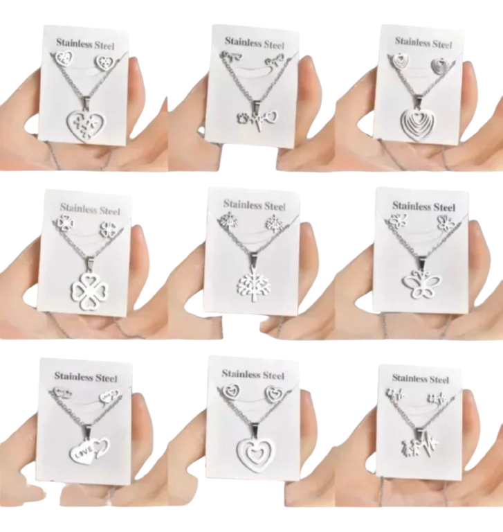 Colar Corrente C/ Brinco Feminina Aço Inox Kit Atacado12 Und