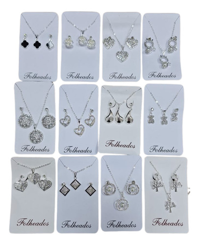 12 Kit Colar  Brinco Revenda Conjunto Folheado Prata Atacado