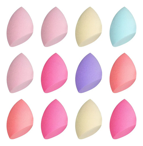 Kit 12 Esponjas De Maquiagem Chanfradas Base Make Up Sortidos Média