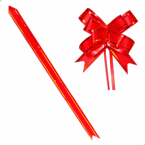 100 Laços Pronto Fácil Mágico P 11mmx205m Fita P/ Presente Vermelho Lisa