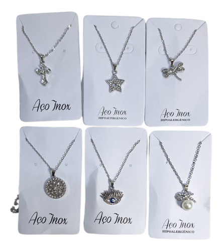 12 Kit Colar Aço Inox Sortid Revenda  Folheado Prata Atacado Prata - Aço Antialérgico
