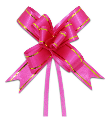 100 Laços Pronto Fácil Mágico P 11mmx205m Fita P/ Presente Rosa Com Fios Dourados Lisa