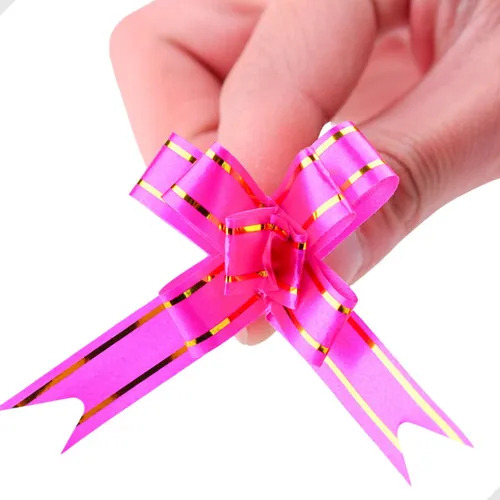 100 Laços Pronto Fácil Mágico P 11mmx205m Fita P/ Presente Rosa Com Fios Dourados Lisa