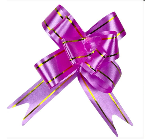 100 Laços Pronto Fácil Mágico P 11mmx205m Fita P/ Presente Rosa Com Fios Dourados Lisa