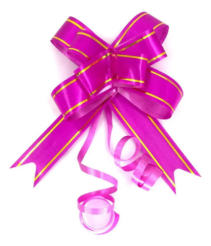 100 Laços Pronto Fácil Mágico P 11mmx205m Fita P/ Presente Rosa Com Fios Dourados Lisa