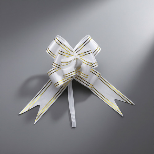 100 Laços Pronto Fácil Mágico P 11mmx205m Fita P/ Presente Branco Com Fios Dourados Liso