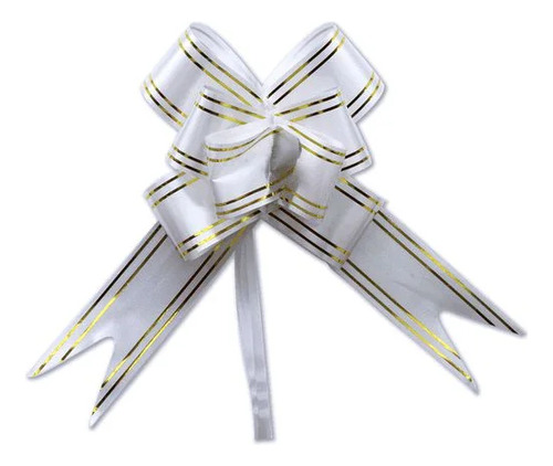 100 Laços Pronto Fácil Mágico P 11mmx205m Fita P/ Presente Branco Com Fios Dourados Liso