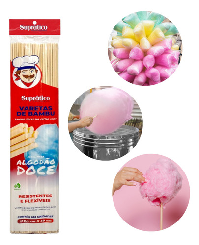 1000un Varetas De Bambu 40cm 4mm Palito Algodão Doce Atacado