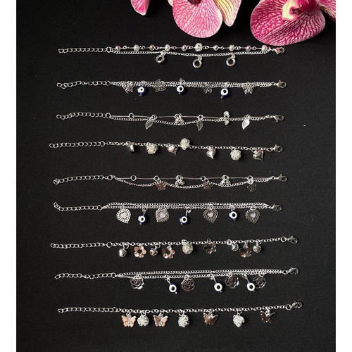 Pulseira Feminina Banhado Prata  Bijouteria Atacado 12 Peças Prata 5 Cm 18 Cm