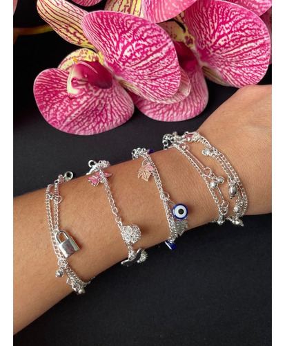 Pulseira Feminina Banhado Prata  Bijouteria Atacado 12 Peças Prata 5 Cm 18 Cm