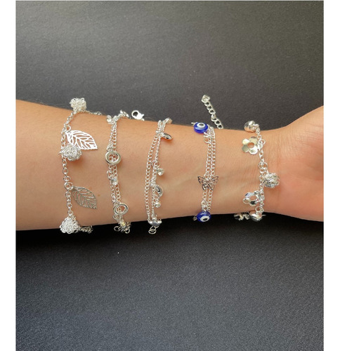 Pulseira Feminina Banhado Prata  Bijouteria Atacado 12 Peças Prata 5 Cm 18 Cm