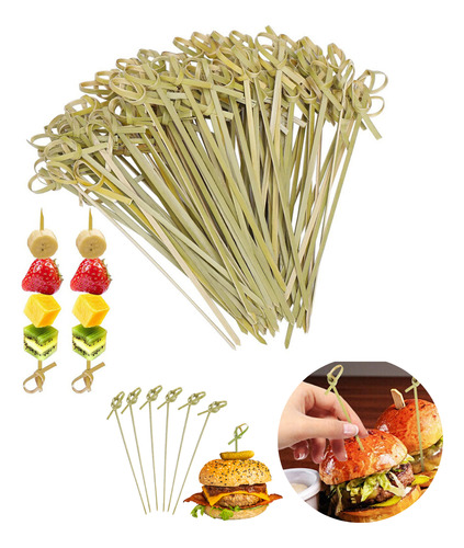 300 Palito Petisco Aperitivo Bambu Decorativo 10 Cm Nozinho Natural Bambu