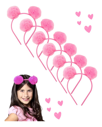 Kit 6 Und Tiara Arquinho Infantil Festa Pompom Maria Clara Rosa-claro