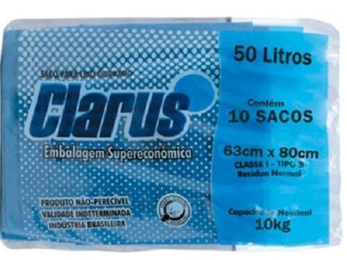 SACO P/LIXO CLARUS 50L DOBRADO AZUL 10UN