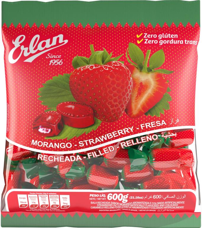 BALA ERLAN REC. MORANGO CESTINHA 600GR