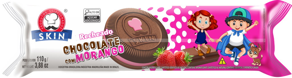 BISC. RECH. SKIN CHOCOLATE C/ MORANGO 30X110G