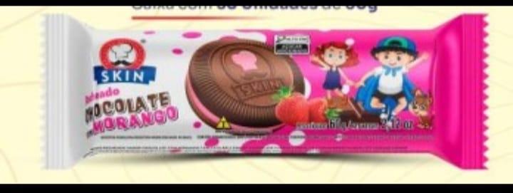 BISC. RECH. SKIN CHOCOLATE C/ MORANGO 30X60G