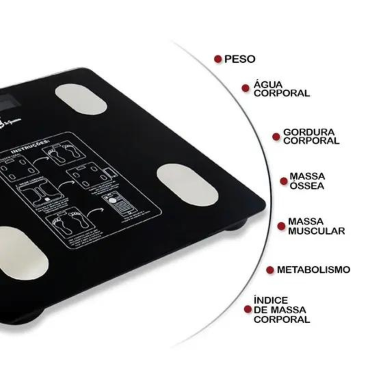 BALANÇA CORPORAL DIGITAL DE VIDRO BIOIMPEDANCIA BLUETOOTH *