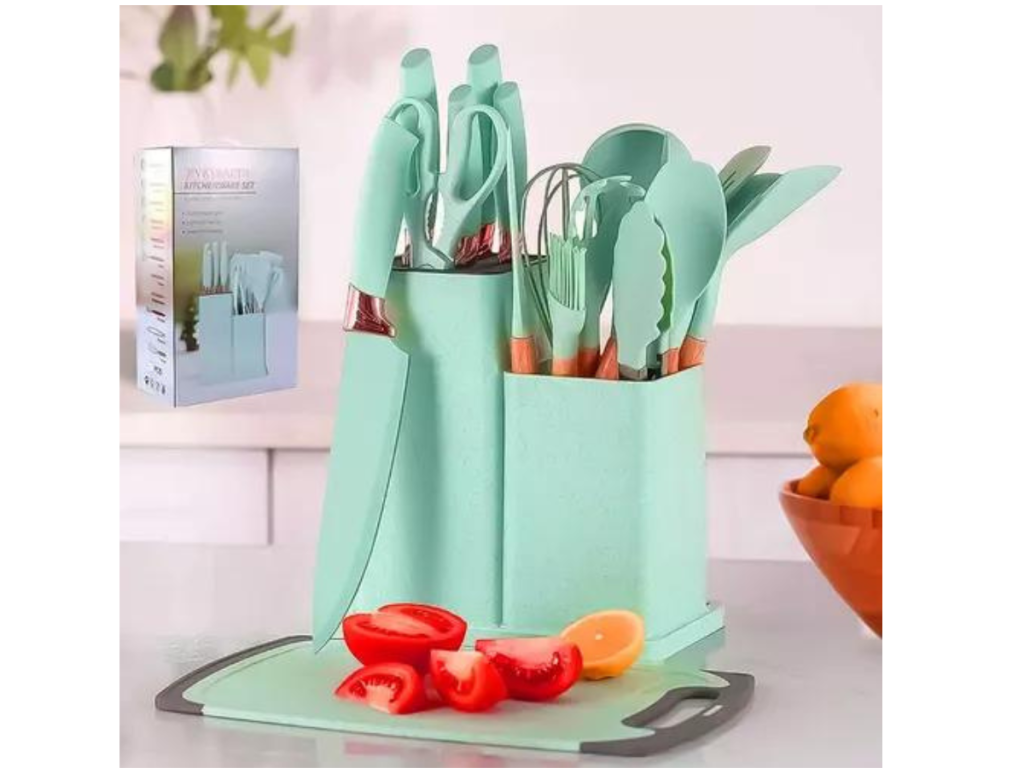 KIT CONJUNTO UTENSILIOS DE COZINHA SILICONE 19PÇS *