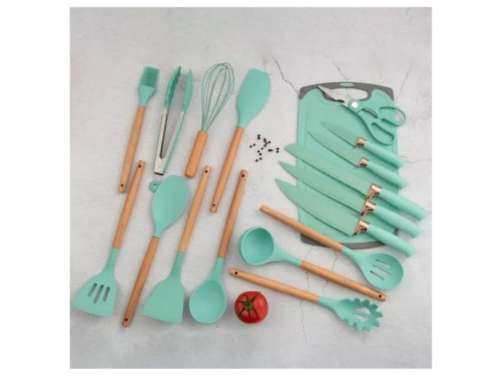 KIT CONJUNTO UTENSILIOS DE COZINHA SILICONE 19PÇS *