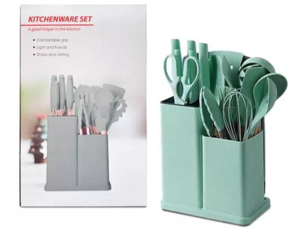 KIT CONJUNTO UTENSILIOS DE COZINHA SILICONE 19PÇS *