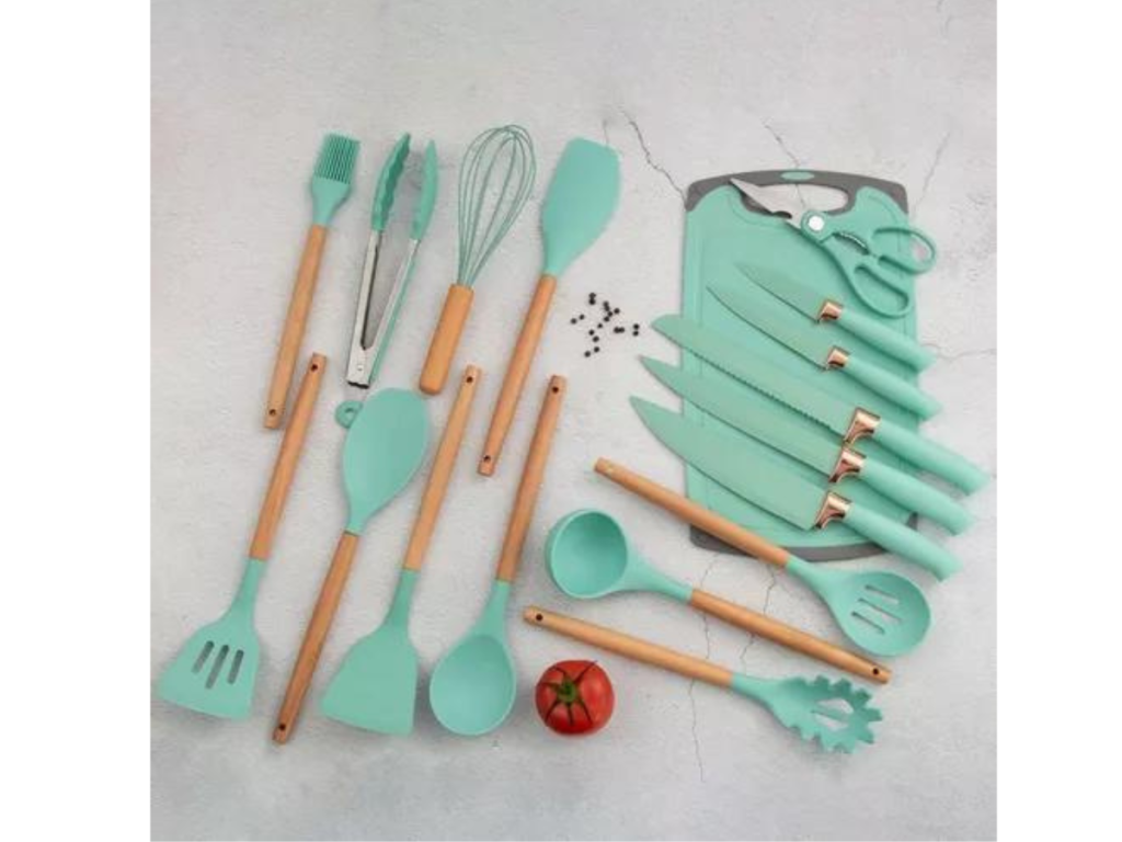 KIT CONJUNTO UTENSILIOS DE COZINHA SILICONE 19PÇS *