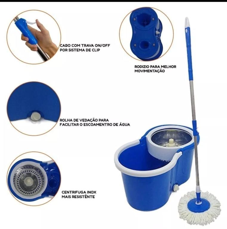 MOP ESFREGAO COM BALDE E CESTO INOX AZUL FASTERR *