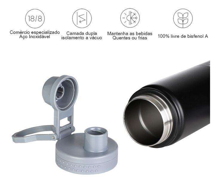 GARRAFA TERMICA DE INOX 800ML PRETA CARTUAI *