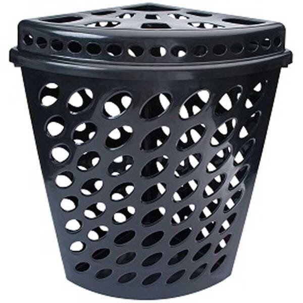 CESTO TELADO CANTO C/TAMPA PRETO 43,7L REF2811*