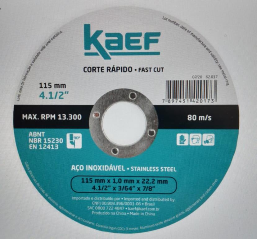 DISCO CORTE INOX 115X22MM  4" KAEF (25PÇS)  (ESMERI)*