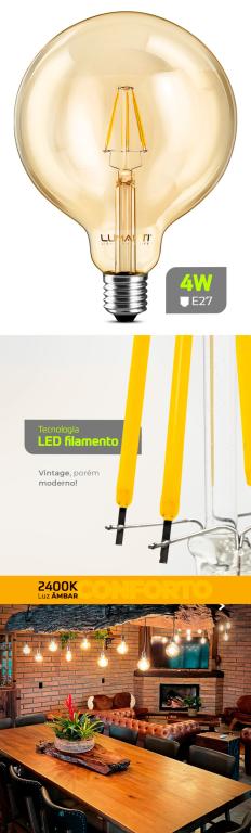 LAMPADA LED 4W RETRO GLOBO G 125 FILAMENTO 2400K MORNA*
