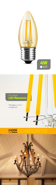 LAMPADA LED 4W RETRO VELA FILAMENTO 2400K MORNA*