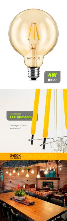 LAMPADA LED 4W RETRO GLOBO G80 FILAMENTO 2400K MORNA*