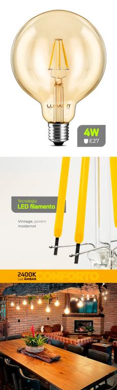 LAMPADA LED 4W RETRO GLOBO G95 FILAMENTO 2400K MORNA*